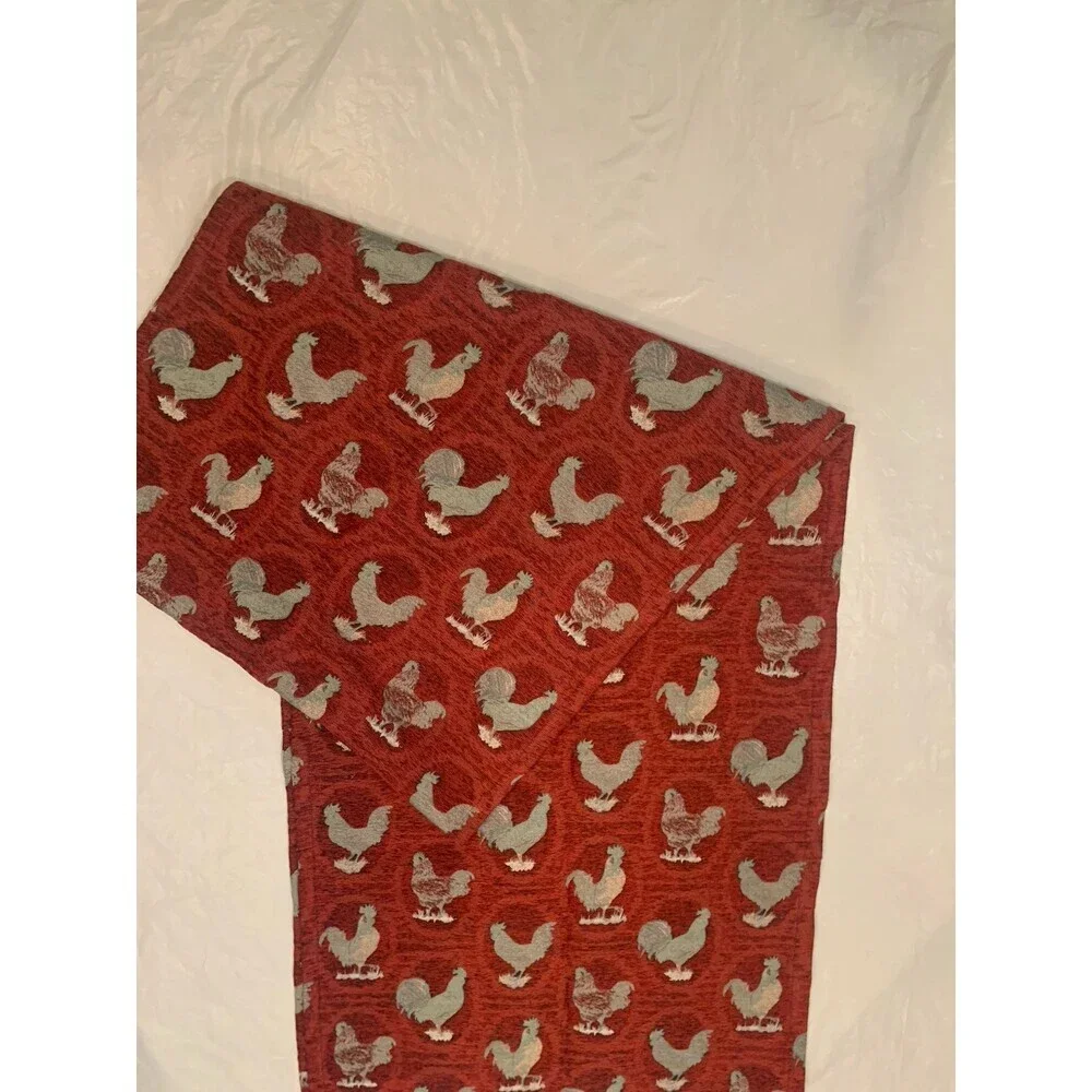 Rooster Table Runner Maroon  112”x10”